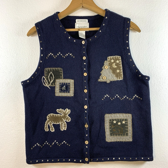 Vintage Womens Hand Embroidered Sweater Vest Sz S Novelty Cottage Rustic Folk - Picture 1 of 9